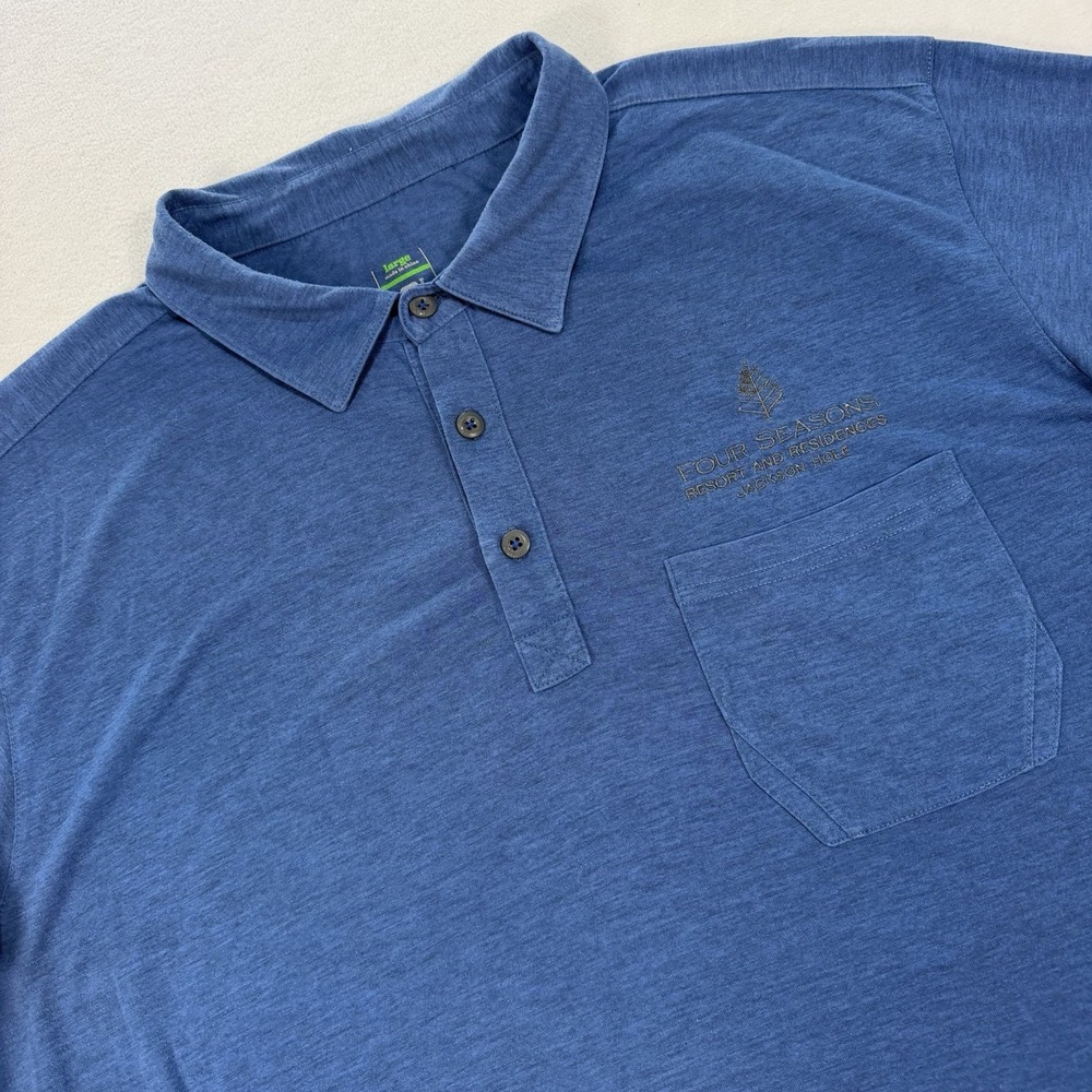 Stio Divide Polo Shirt Mens Large Blue Short Sleeve Outdoors Hiking Four Seasons
